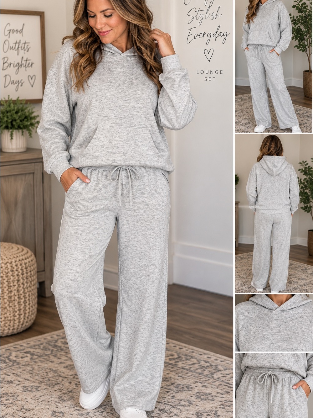 Cozy Scuba Heather Gray Lounge Hoodie & Wide-Leg Pants Set